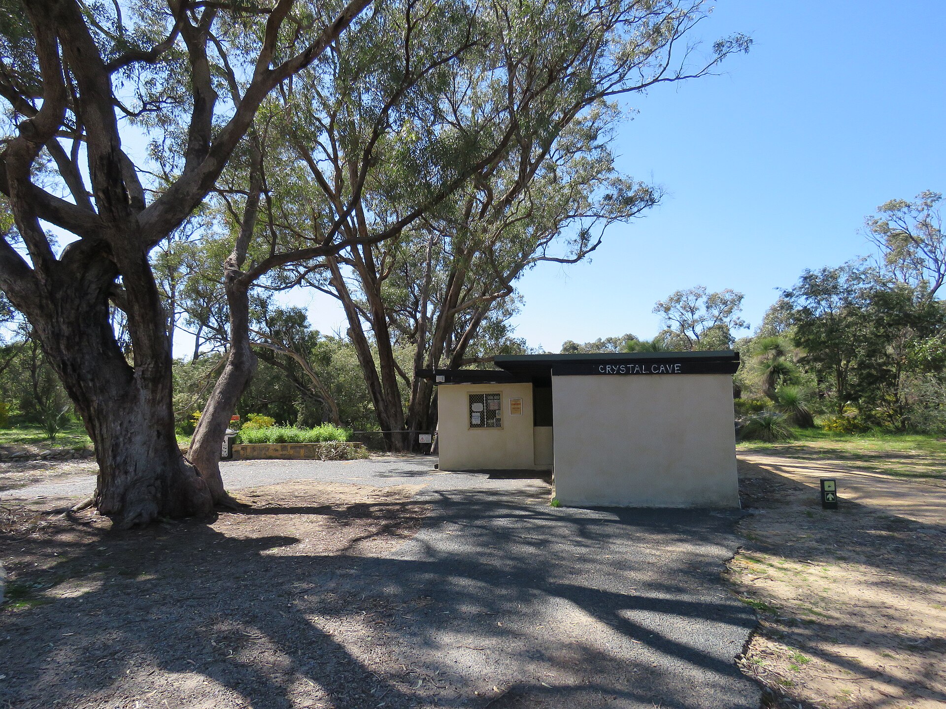Crystal Cave meeting-point building among tuarts, Yanchep National Park — guided tours only